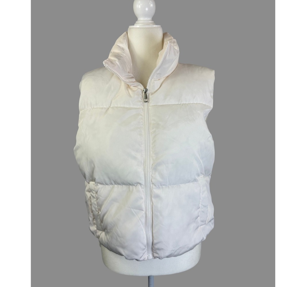 Charlotte Russe Women's Medium Ivory Puffer Vest Full Zip Quilted NWOT